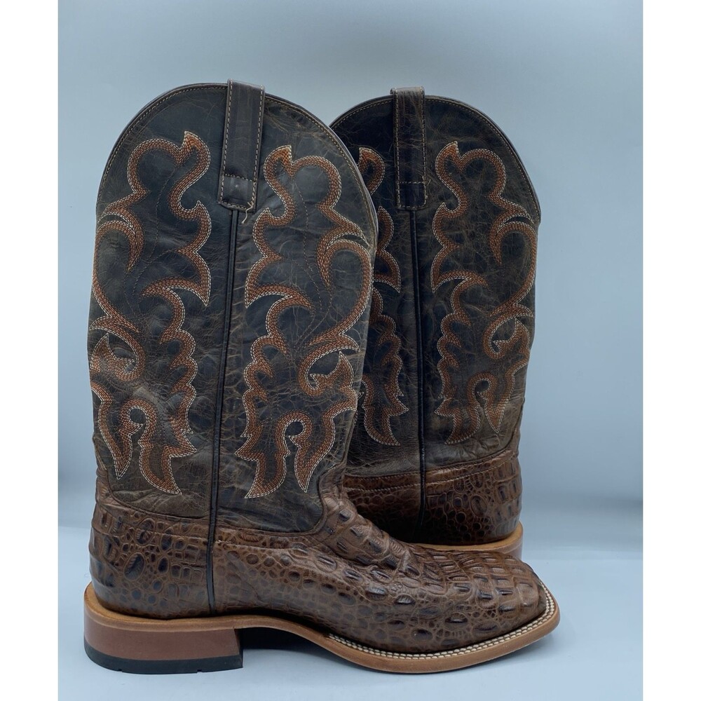 Horse Power Boots HP1070 Men 11 EE Brown Nile Crocodile Print Western Square Toe